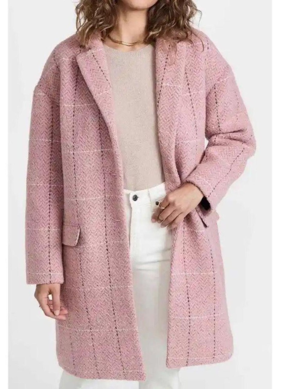 Rag & Bone Estelle Cocoon Coat Wool Blend Check Pink Multi Size S